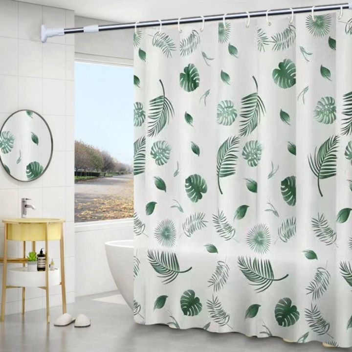 Leaves With Hook Shower Curtains Waterproof Mildew Proof Bathroom Curtains Green Pattern Thicker Partition Curtain Home Decoration