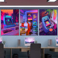 90s Neon Game Restaurant Synthwave CD Game Machine Fantasy Art Retro Poster Canvas Paintings Wall Art Pictures Home Decor. 