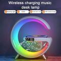 Wireless Charging Light Up Speaker G Shape LED Wireless Table Speaker Color Changing Alarm Clock Charger Stand Bedside Light (Charging only For Iphone).