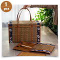Picnic Woven Basket Wicker Storage Bag Handle Folded Fruit Shopping Food Handle Rattan Grass Foldable Bamboo Basket Easy to Use B.