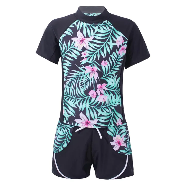 2Pcs%20Kids%20Girls%20Swimming%20Suit%20Round%20Neck%20Short%20Sleeves%20Floral%20Print%20Top%20Drawstring%20Boyshorts%20Beach%20Swimwear%20Bathing%20Suits%20-%20Image%205