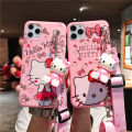 Cartoon Cute Hello Kitty Pink Case For OPPO A15s A15 A54 A9  A5  A7 A5s A12 A3s A12e A1K A53  A32 A33  A92 A52 A31 A37 A93 A39 A57 Reno4 F Reno4  Lite Realme C2 with Doll Holder Stand Crossbody Bag Silicone Soft Cover Casing. 