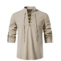 2022 New Men's V-neck shirt T-shirt Fashion Vintage Thin Long Sleeve Top men Casual Breathable Front Lace Up man Shirts.