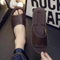 Genuine Leather Slippers Homes in indoor slipper summer open toe sandals men women elderly casual Slides shoes.