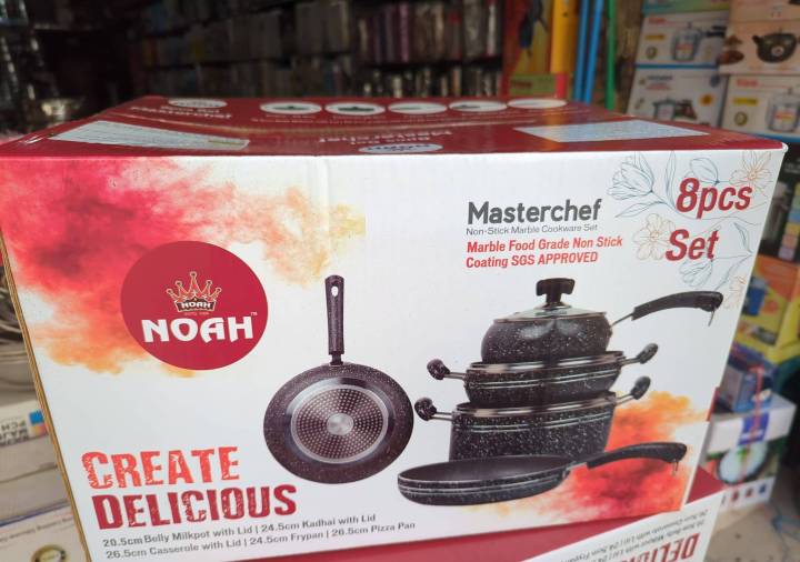 Non stick marble cookware set/8 pcs set/Noah Brand/Food grade marble non stick coated/Heavy duty cookware set/NOAH