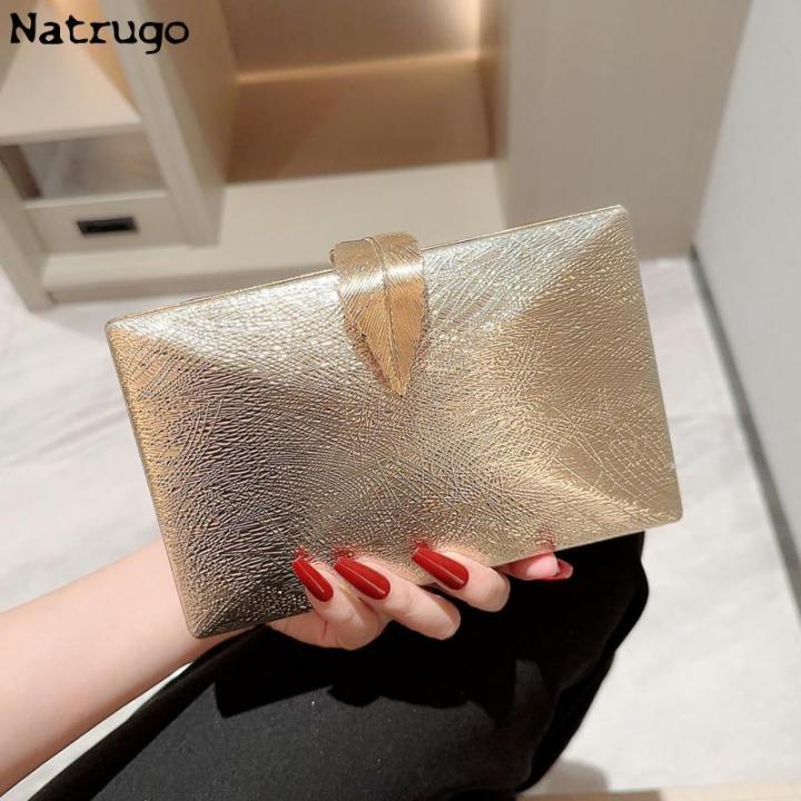 Metallic Party Clutch Purse Box Shape Evening Bags Gold Silver