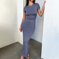 Solid Black White Skinny Long Dress Women's Summer Fashion Plain Bodycon Maxi Tshirt Dress Ladies Simple Casual Slim Dresses. 
