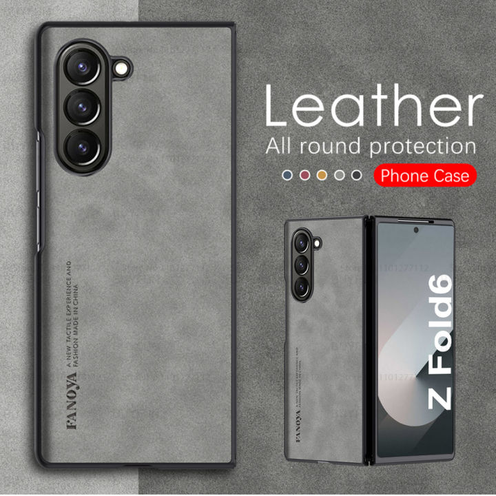 For Samsung Galaxy Z Fold 6 Case Lambskin Leather Slim Back Cover Samung ZFold6 ZFold 6 Fold6 5G Camera Shockproof Funda Coque