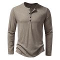 Men's Cotton Button Henley neck Shirt Long Sleeve Casual Button Solid color Fashion T-Shirts.