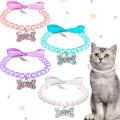 Pet Pearl Necklace with Bone Rhinestone Dog Necklace Collar Adjustable Cat Artificial Pearl Neck Strap for Small Cat Dog. 