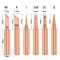 6Pcs/set Pure Copper 900M-T Solder Iron Tip Lead-free Solder Tip Welding Head Encounter Easy To Replace Electric Soldering Iron Tip Tool. 