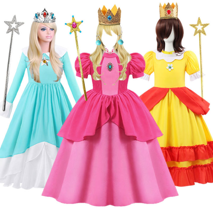 Peach Princess Dress Girl 2-10 Years Daisy Cosplay Costume Rosalina Clothes Children Birthday Theme Party Carnival Outfit