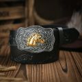 Western Cowboy Leather Buckle Belts Horse Pattern Floral Engraved Buckle Belt for Men.