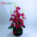 Artificial Purple Orchid Flower & plant (32cm) in Bamboo pot for Decoration - Home Decoration Item - Home Decoration Item.