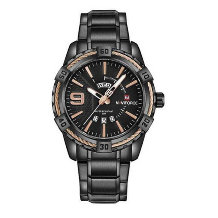 Navi Force Nf9117 - Black Stainless Steel Analog Watch For Men - Rosegold & Black - Watch