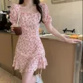 Floral skirt gentle wind ins women's summer chic design artistic skirt Korean style milk milk dress. 