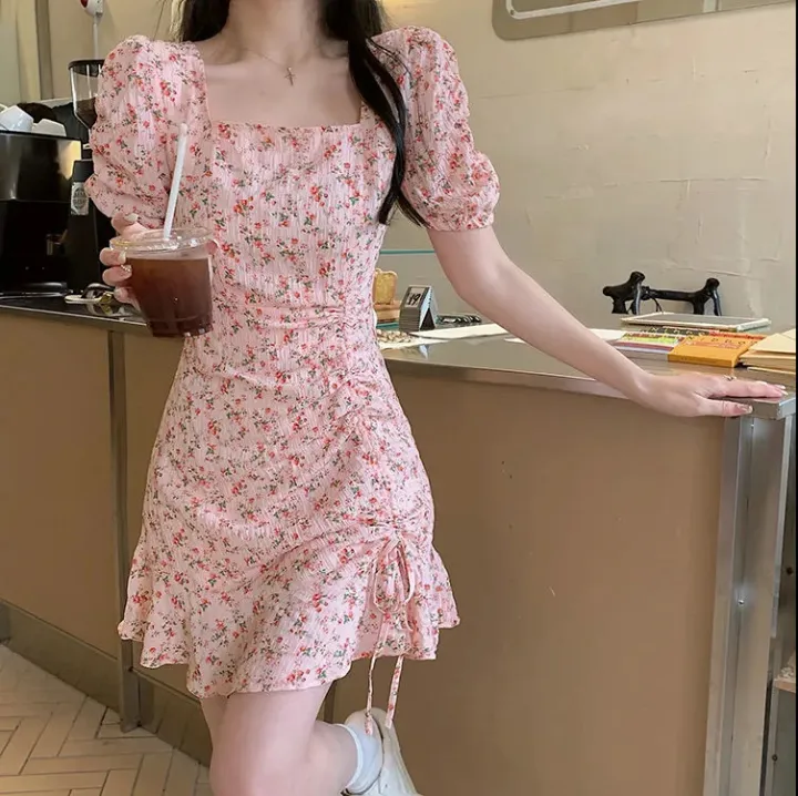 Floral skirt gentle wind ins women's summer chic design artistic skirt Korean style milk milk dress