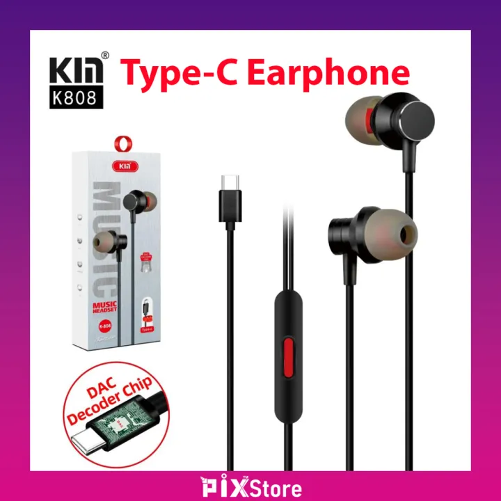 Pix KIN K-808 Type-C Earphone With Stereo Sound- TYPE-C Digital Decoder ...