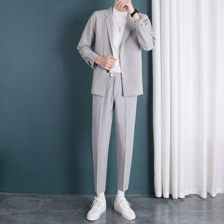 Light%20Gray%20Suit%20Suit%20Men's%20Spring%20and%20Autumn%20Trendy%20Loose%20Ruan%20Handsome%20Small%20Suit%20Jacket%20Suit%20Pants%20Three-Piece%20Suit%20-%20Image%206