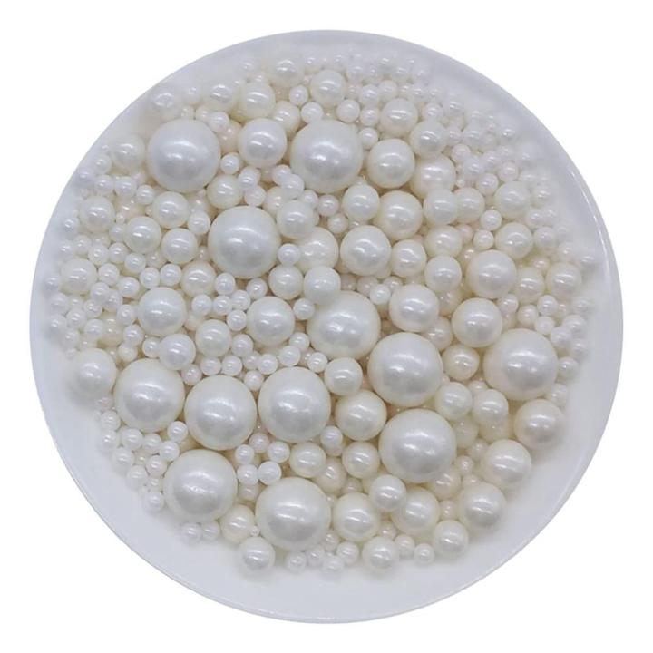 Edible White Sugar Pearl (mixed size) for cake decoration -50gm