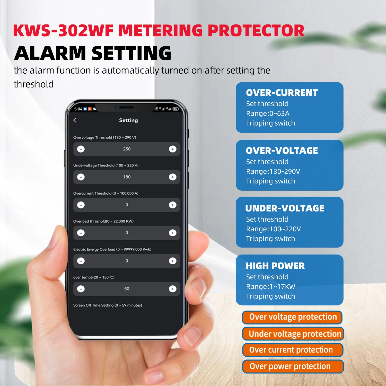 TUYA WiFi Smart Power Meter Over Under Voltage Protection Relay Switch Circuit Breaker Energy kWh Temperature Meter Smart Life