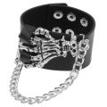 Cool Hiphop Skull Star Y2k Rock Bracelet Black Pu Skeleton Hand Goth Bangle Wide Cuff Bracelet With Chain For Men.