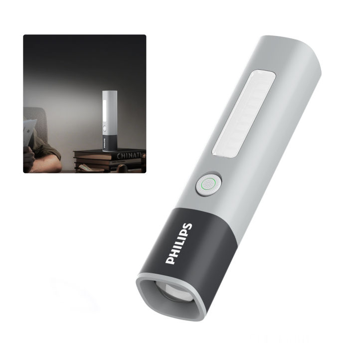 PHILIPS Torch Light Zoomable, 1200mAh Handheld Flashlight Rechargeable, 200 Lumens, Portable Led Flash Light for Home, Camping, Hiking, Emergency