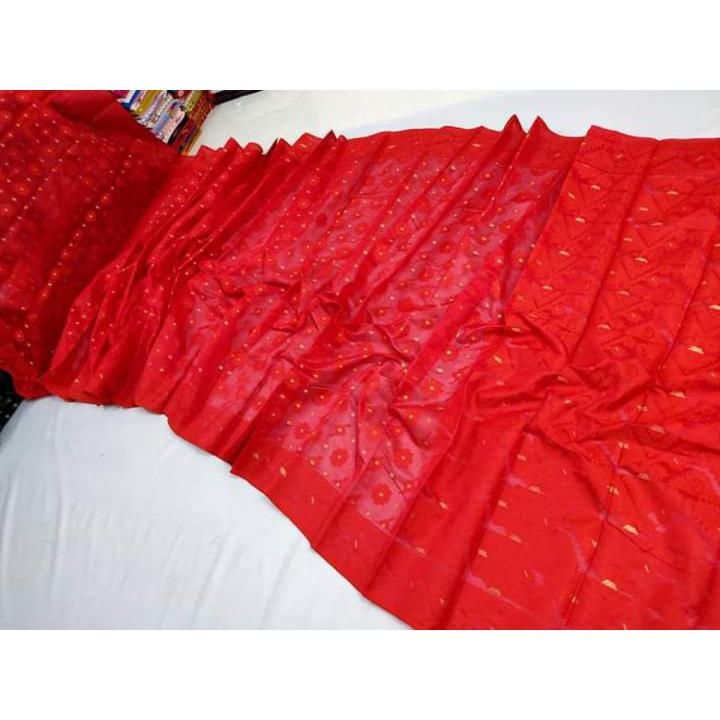 Red color Traditional Jamdani Saree for women - Sari