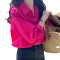 Rose Red Shirt for Women 2024 Early Spring Clothes New Spring and Autumn Mature Adult Lady like Woman Pitaya Color Top French Shirt. 