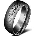 DDOLAA 8mm Black Stainless Steel Shahada Allah Ring,Islamic Moslem Religious Muslim for Unisex Rings.