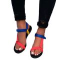 Cross-border wish summer webbing velcro flat sandals women's slotted buckle large size leopard print color-blocked beach sandals.