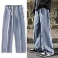 Trendy Men Jeans Soft Men Pants Drawstring Daily Wear Pure Color Men Jeans.