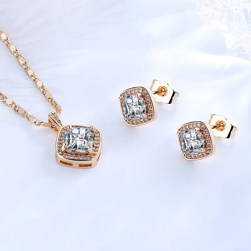Wholesale Jewelry Supplier Fashion Square White Zircon 18K Gold