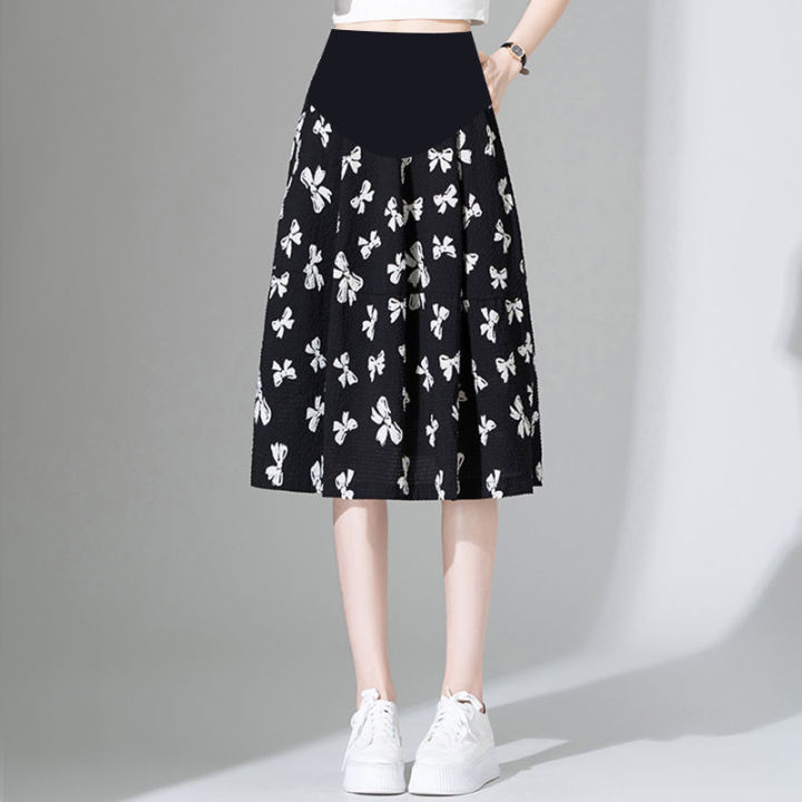 Bow%20Print%20Chiffon%20Skirt%20Maternity%20Dress2023Loose%20High%20Waist%20Drooping%20Mid-LengthaLine%20Skirt%20Belly%20Support%20Skirt%20-%20Image%205