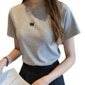 2021 Summer New Embroidered Loose Student Women's Shirt Short Sleeve T Women's T-shirt ins Trendy Women's Clothing. 