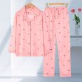 100% High-End Double-Sided Pajamas Women's Summer Long-Sleeved plus Size Korean-Style Middle-Aged and Elderly Spring and Autumn Mom Suit Home Wear. 
