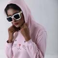 Baby Pink Color Cat Printed Hoodie. 