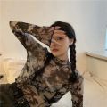 Long Sleeve T-shirts Women Tie-dye Printed Summer Sun-proof Cropped Tops Fashion High Street Gauze Korean Style Chic Teens Retro. 
