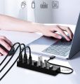 USB 3.0 4/7 Ports Hub Splitter Switch LED Light 12V 2A DC AC Power 5Gbps Cable For Laptop Mouse keyboard mobile hard disk drive.