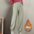 Winter Women Thicken Pants Gym Sweatpants Solid Color Warm Leggings Female Casual Elasticity Loose Sports Fleece Trousers. 