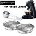 Stainless Steel Coffee Capsule Reusable Coffee Machine Filter Suitable for Senseo System Philips Espresso Crema Maker with Spoon. 