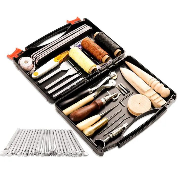 KAOBUY 50 Pcs leather Working Tool Set DIY Handmade Sewing Stitching Punching Cutting Carving Leather Craft Tools Amour zii