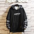 Autumn Spring Black Patchwork Hoodies MEN'S Sweatshirts Hiphop Punk Streetwear Casual Pullover. 