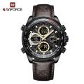 NAVIFORCE 9197 Top Brand Luxury PU Leather Casual Men Watch Digital Male Clock Military Sport Man Wristwatch-Brown. 