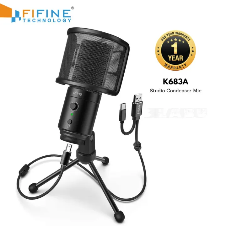 FIFINE%20K683A%20USB%20Desktop%20PC%20Microphone%20with%20Pop%20Filter%20for%20Computer%20and%20Laptop,%20Studio%20Condenser%20Mic%20with%20Gain%20Control%20Mute%20Button%20Headphone%20Jack%20for%20Gaming%20Streaming%20Recording%20YouTube,%20Extra%20USB-C%20Plug%20-K683A%20-%20Image%202