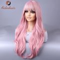 Pink wig with midsection Blonde wig Long wavy curly wig Natural synthetic Heat-resistant fiber wig for everyday party use (28 in. 
