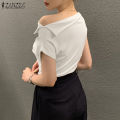 ZANZEA Women's Summer Holiday Casual Shirt Blouse Fitting Off Shoulder Irregular Tops #11.