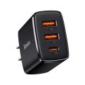 Baseus 30W USB C Compact Quick Charger Support Type C PD Fast Charging Dual USB Port Portable 3 Ports Fast Phone Charger.