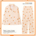Spring and autumn new pajamas women's cardigans long sleeves trousers Korean girls simple cartoon loungewear sets. 