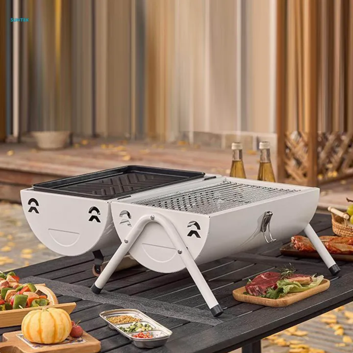 Grill%20Barbecue%20Grill%20Camping%20Grilling%20Meat%20Holder%20Rack%20Cooking%20Tabletop%20Grill%20for%20Outdoor,%20Camping,%20Campfire%20,%20With%20Baking%20Tray,%20White%20-%20Image%203